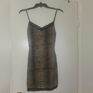 Ladies Leopard Print Lace Trim Fitted Dress-size Large